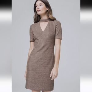 White House Black Market Sparkle Metallic Knit Choker Collar Shift Dress 8